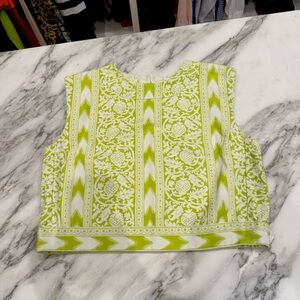 Julia Amory Slim Top Poplin Lime Green and White